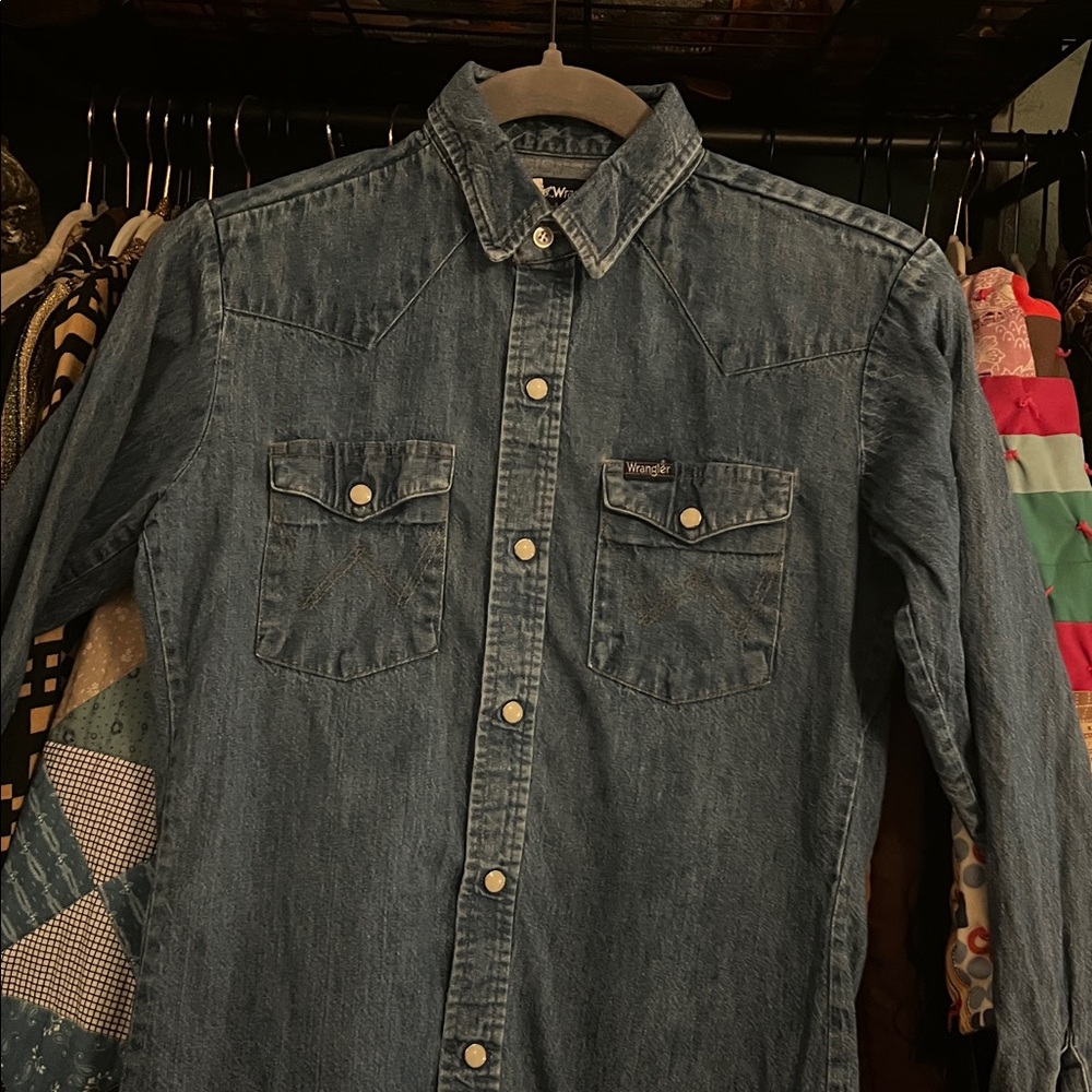 Vintage Wrangler Denim Pearl Snap Button Down Shirt Size XS or XXS
